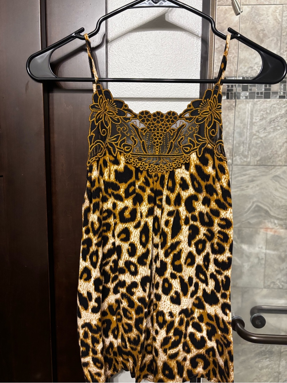 Lace-Detail Leopard Print Cami - Black & Gold